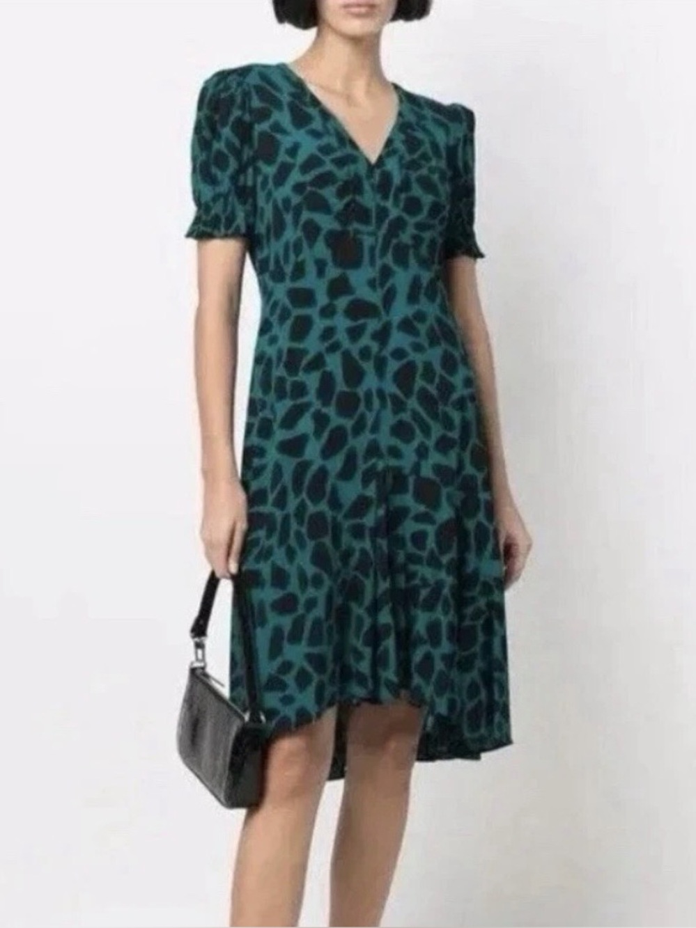 Diane Von Furstenberg DVF Alexis Giraffe Print Dress Sz 4 Puff Sleeve Teal Goth